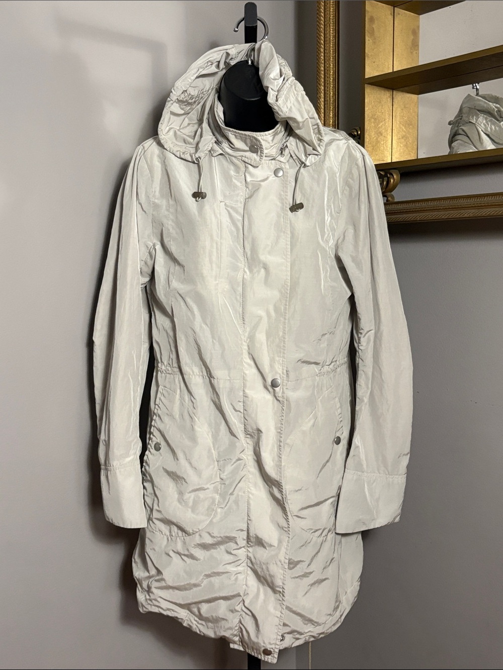 Theory Small Karena Nylon Beige Hooded Coat